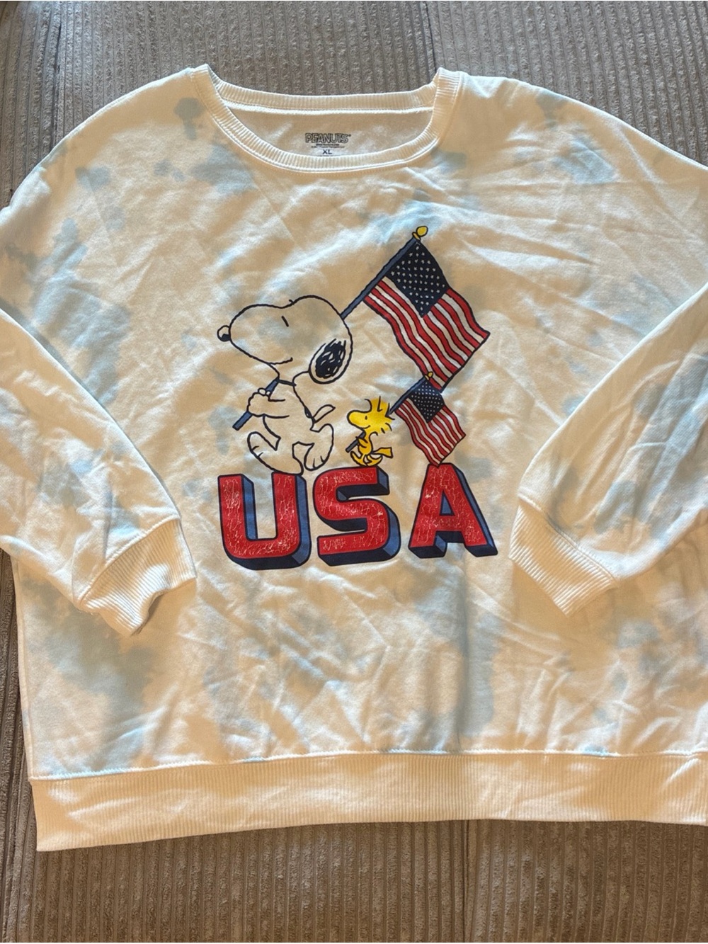 sweatshirts for women, Snoopy Peanuts NWOT White Blue USA Patriot